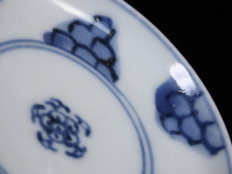 古伊万里　染付　平角繋ぎに五弁花の図　豆皿　A879AS-BWo