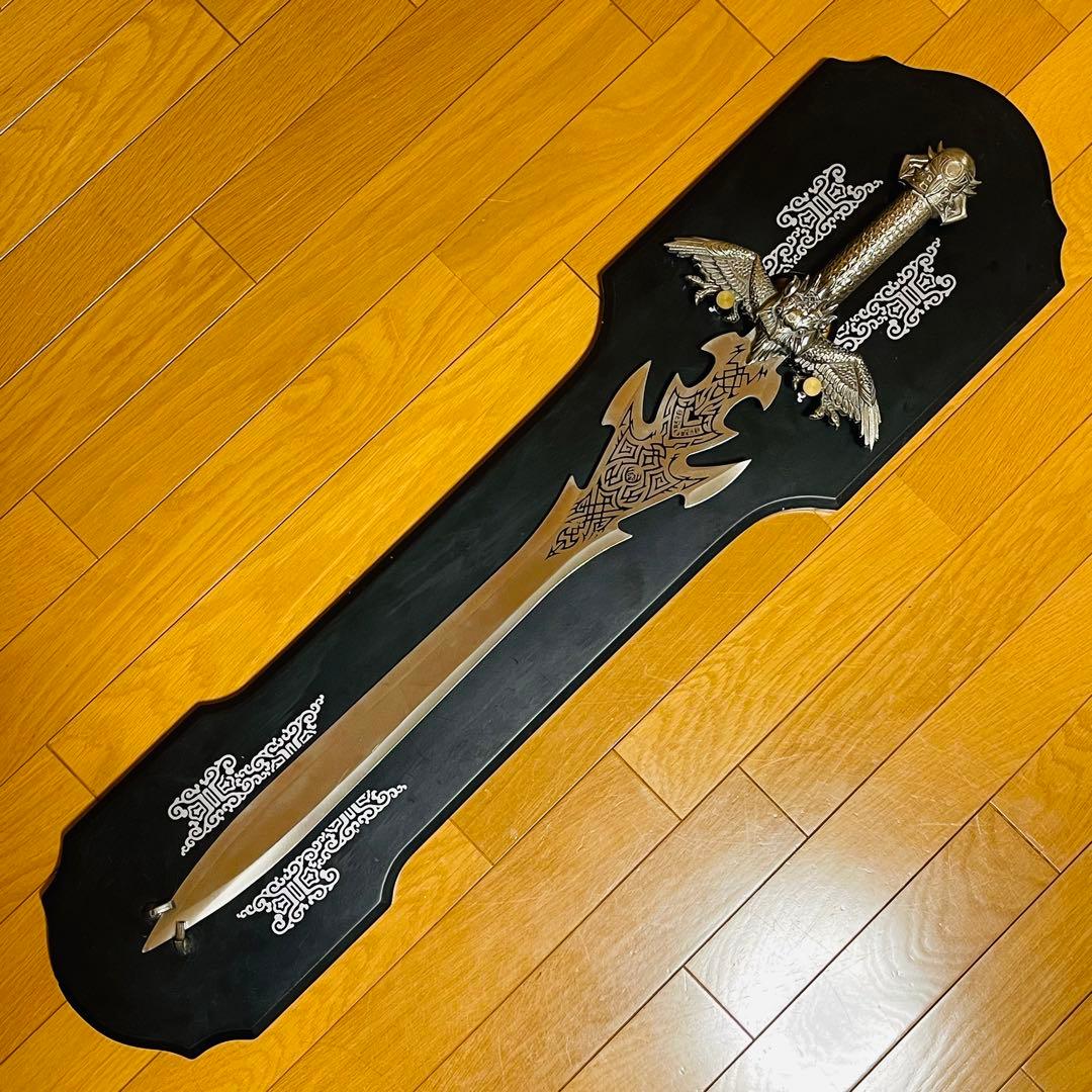 【希少】金属製 洋剣 模造剣 デスブリンガー エクスカリバー 悪魔 飾り台