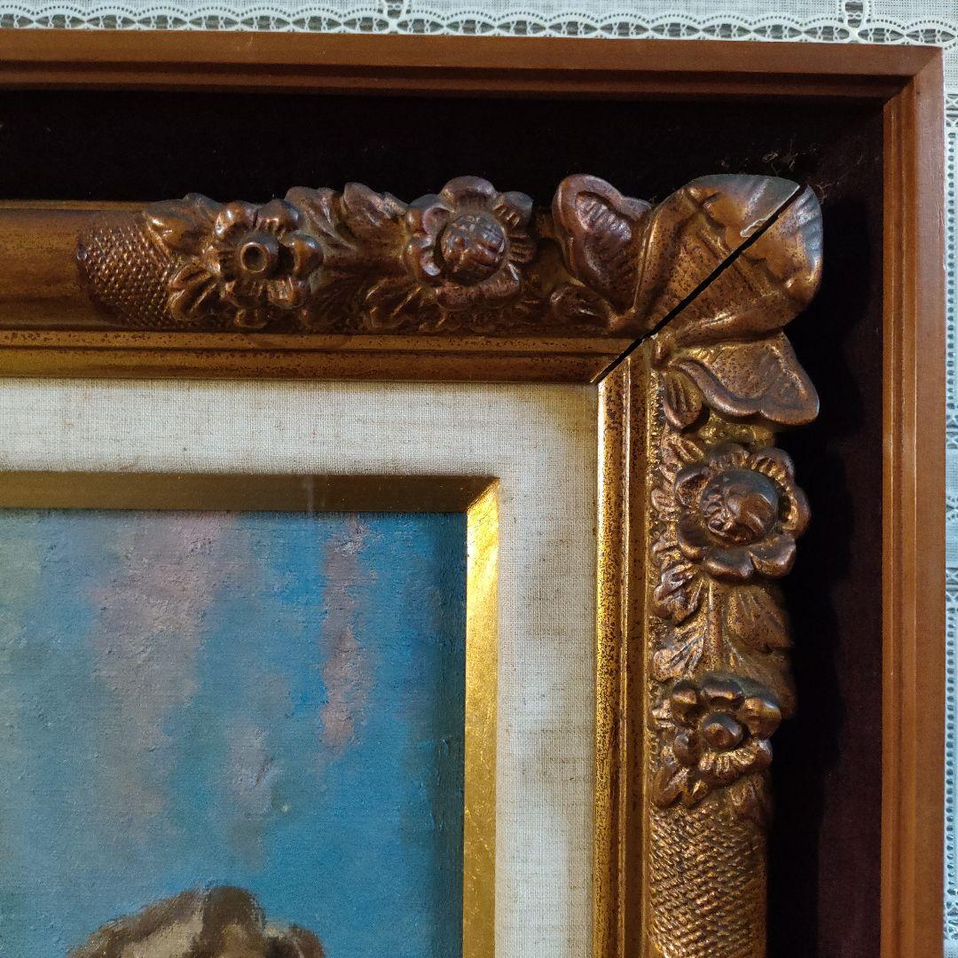 横山申生　油彩画 F6号『フランス人形　二態』額装　共シール付