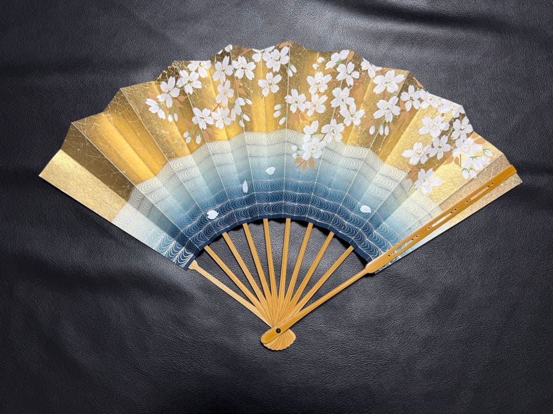 扇子　33.3cm 十松屋福井扇舗　金もみ　桜　観世水　仕舞扇　能楽　着物