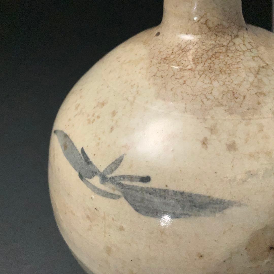 朝鮮美術　李朝　徳利　草花文　丸瓶　骨董　R1407K3