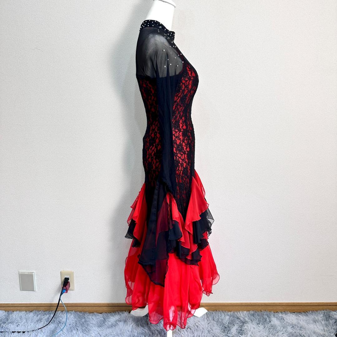 フラメンコ　ダンス衣装　ドレス　赤×黒　サイズ表記なし　HR2084