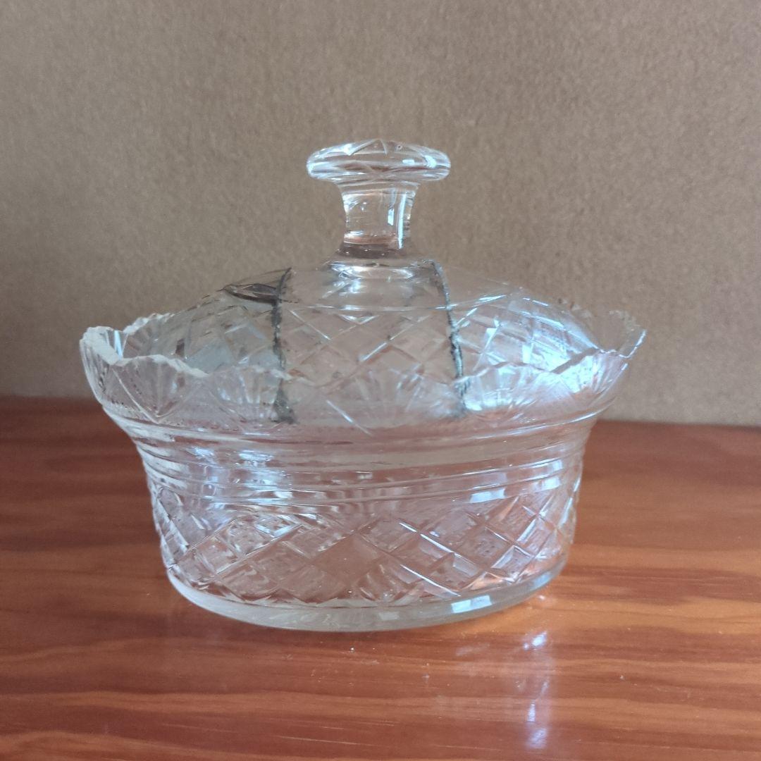 ギヤマン 花模様 ガラス容器 木箱付き　江戸硝子