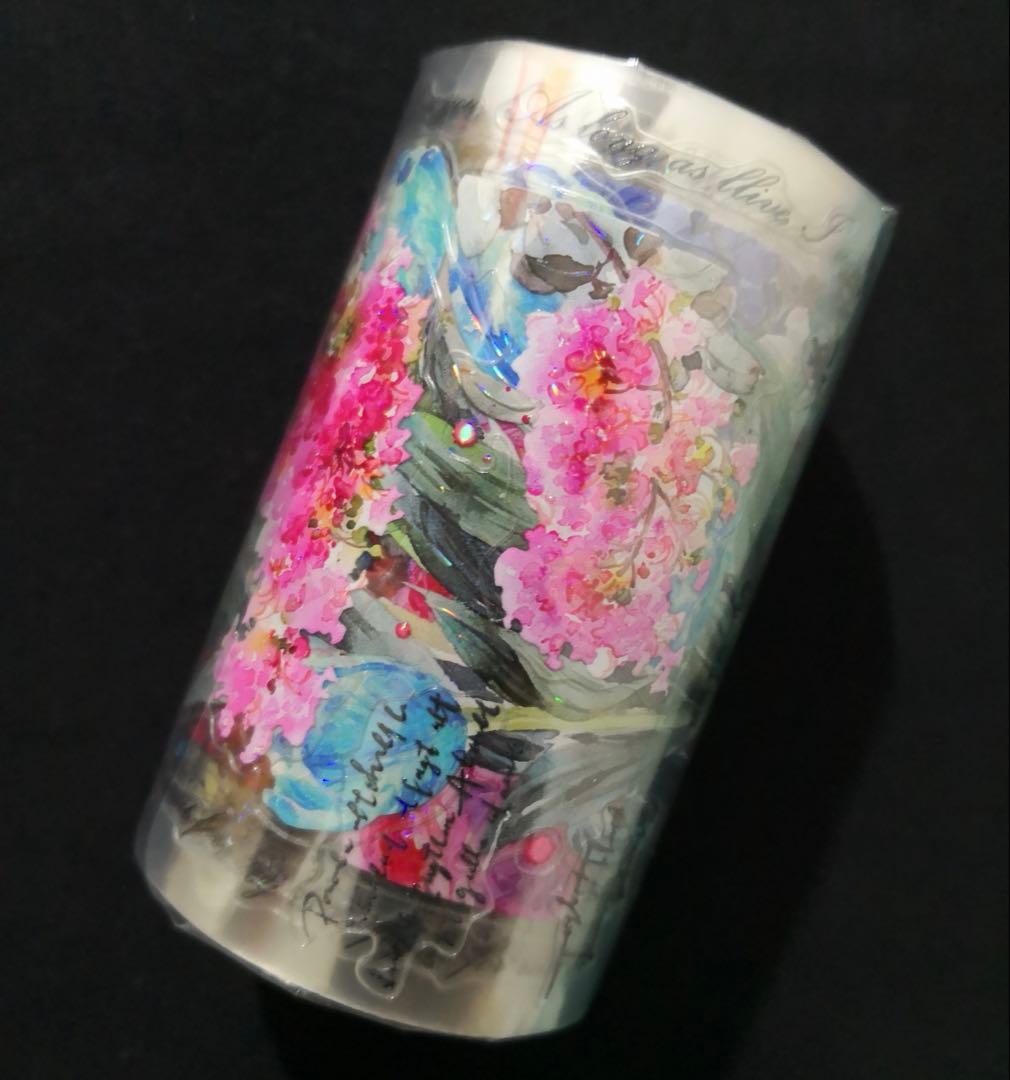 【8788】海外　マステ　5m巻売り　貝殻光カッティング　ハス　バラ　チューリブ