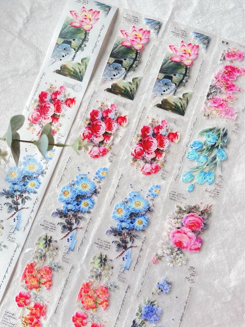 【8788】海外　マステ　5m巻売り　貝殻光カッティング　ハス　バラ　チューリブ