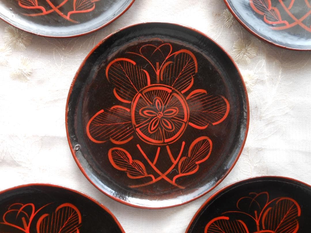 芙蓉の花　菓子皿　取り皿　銘々皿　五枚　天然木　アンティーク