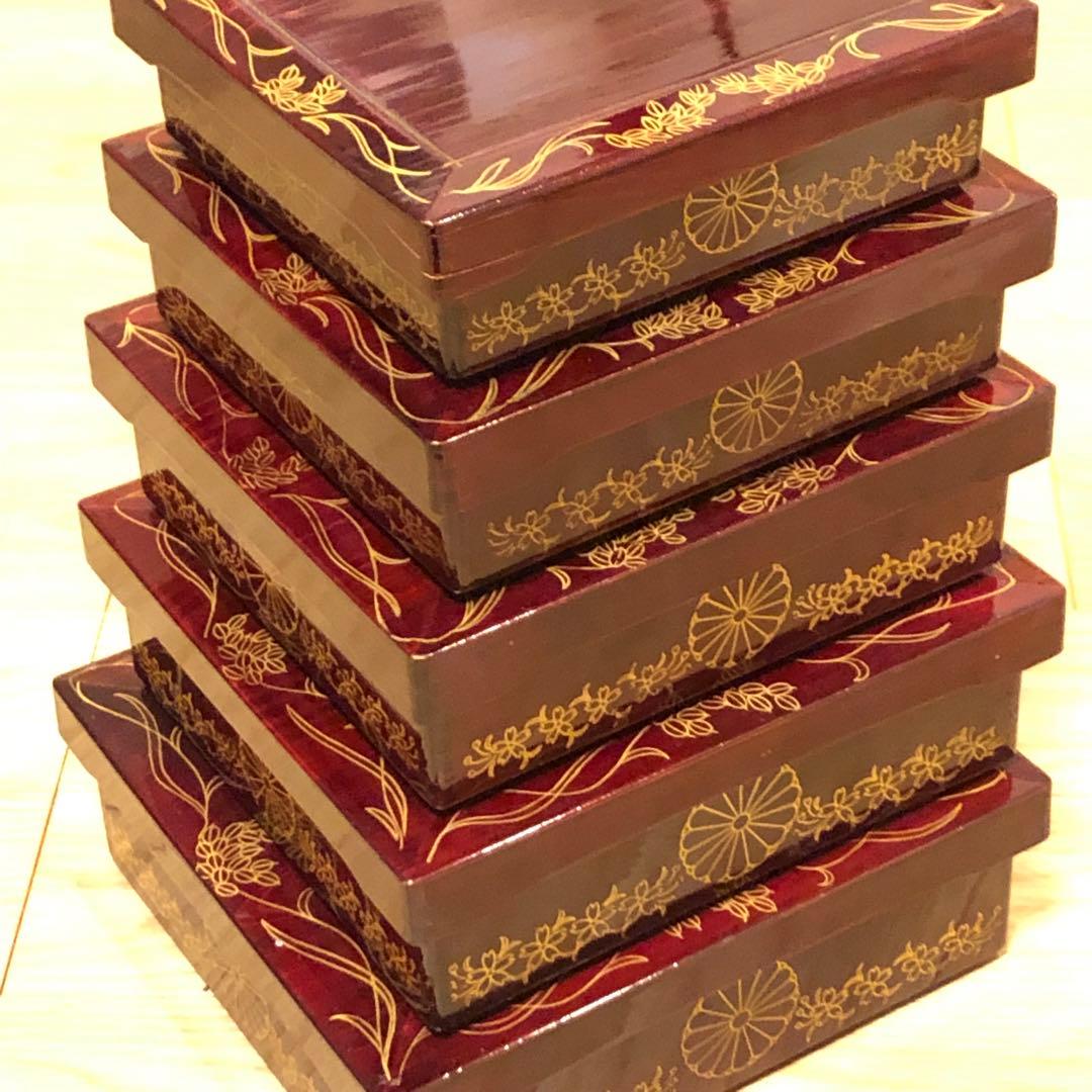 重箱 入れ子 五段 アンティーク 時代もの 栄重 アール・ヌーヴォー 木箱