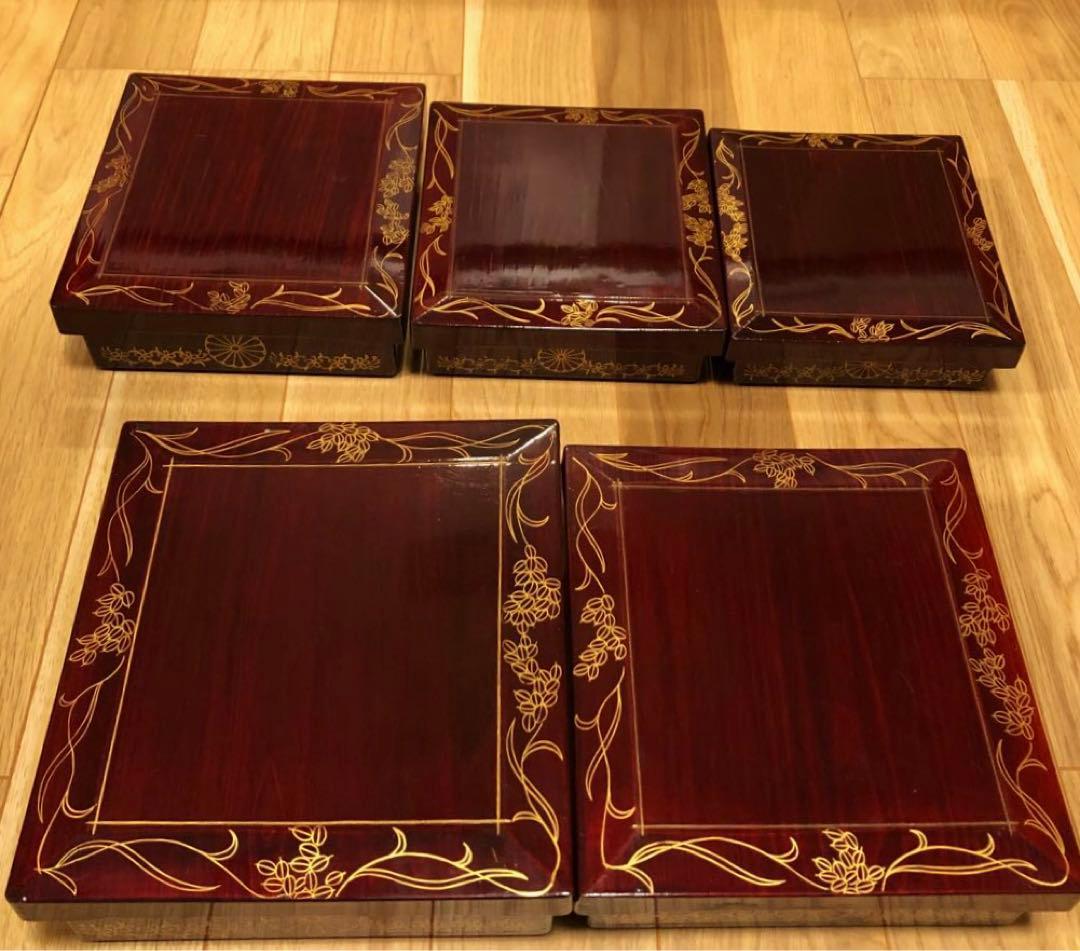 重箱 入れ子 五段 アンティーク 時代もの 栄重 アール・ヌーヴォー 木箱