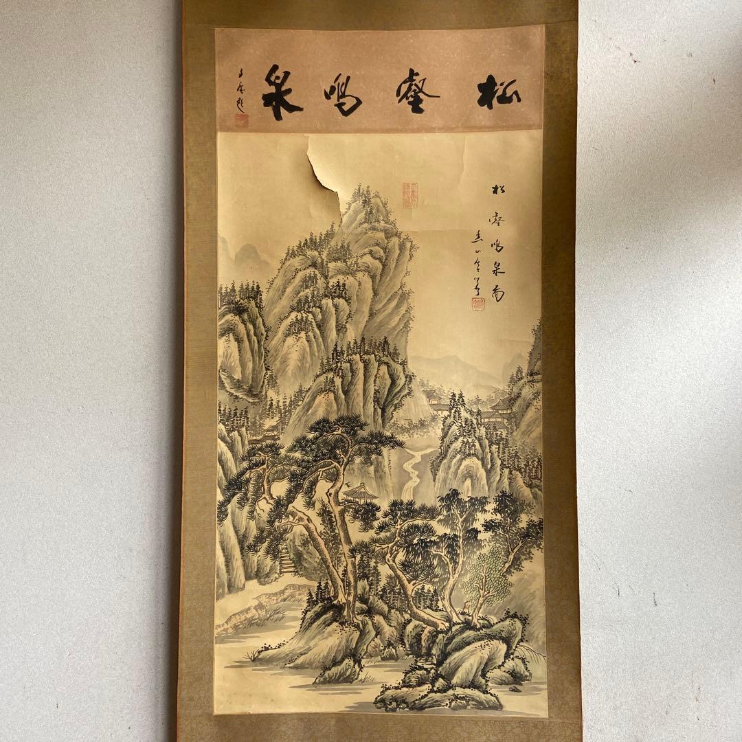 古い中国山水画掛軸
