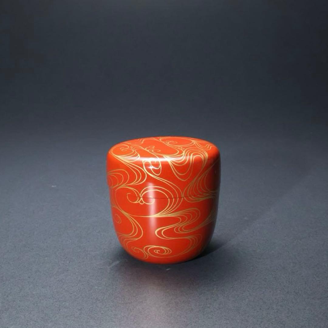 朱中棗　光琳波蒔絵　金蒔絵　岡本陽斎　共箱　R1418お3
