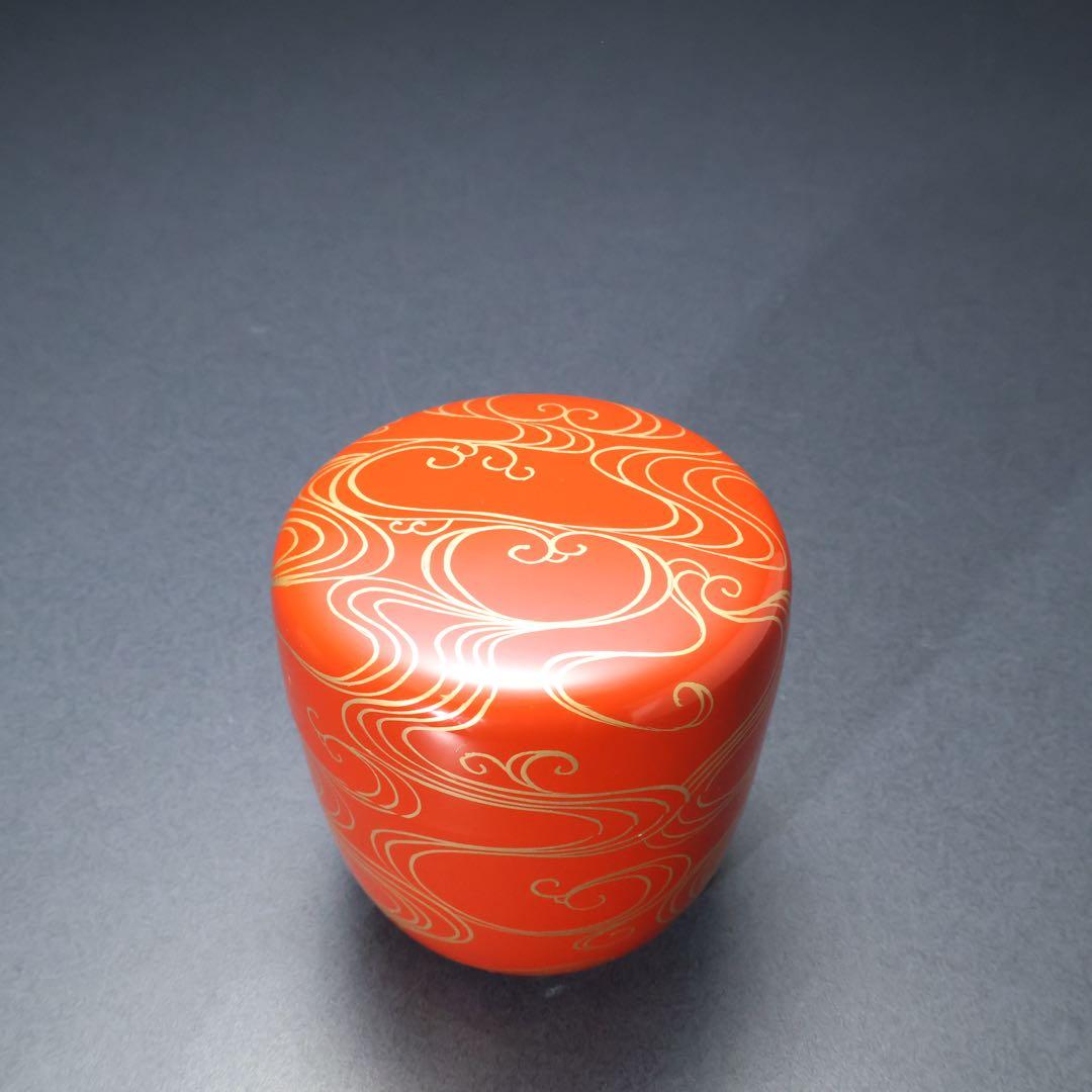 朱中棗　光琳波蒔絵　金蒔絵　岡本陽斎　共箱　R1418お3