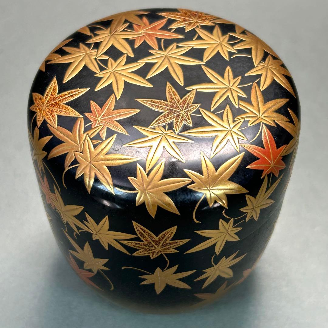 棗　『清瀬一光　而妙斎書付』　紅葉蒔絵　大棗　お茶道具　書付箱　共箱　工芸品