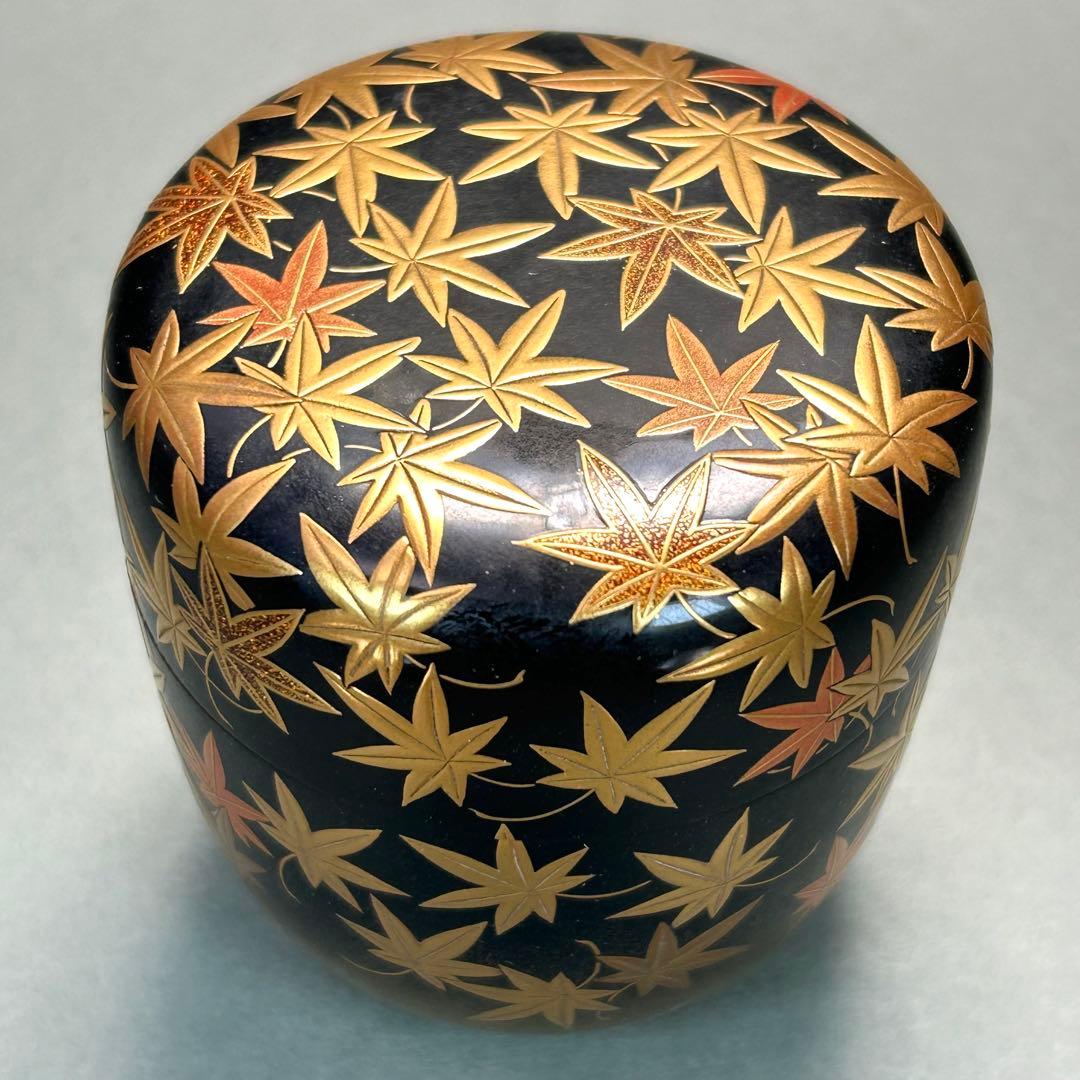 棗　『清瀬一光　而妙斎書付』　紅葉蒔絵　大棗　お茶道具　書付箱　共箱　工芸品