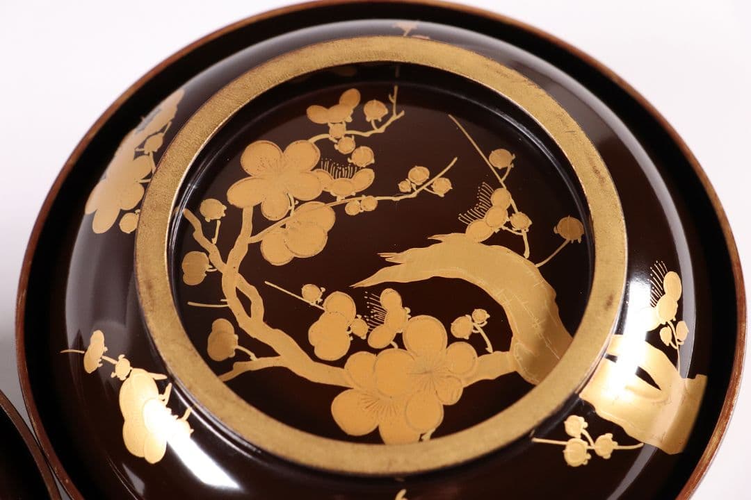 CL50 時代輪島塗 梅金蒔絵 黒塗椀 二客 木製漆器 漆芸 茶懐石