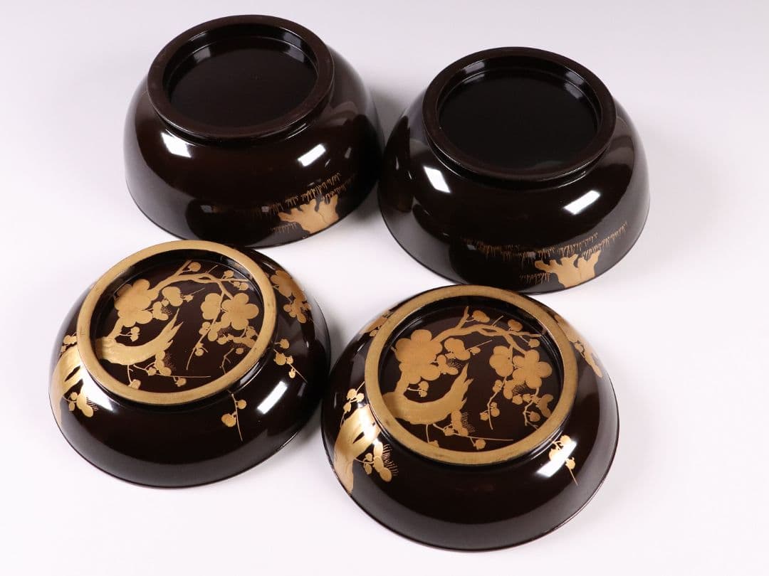 CL50 時代輪島塗 梅金蒔絵 黒塗椀 二客 木製漆器 漆芸 茶懐石