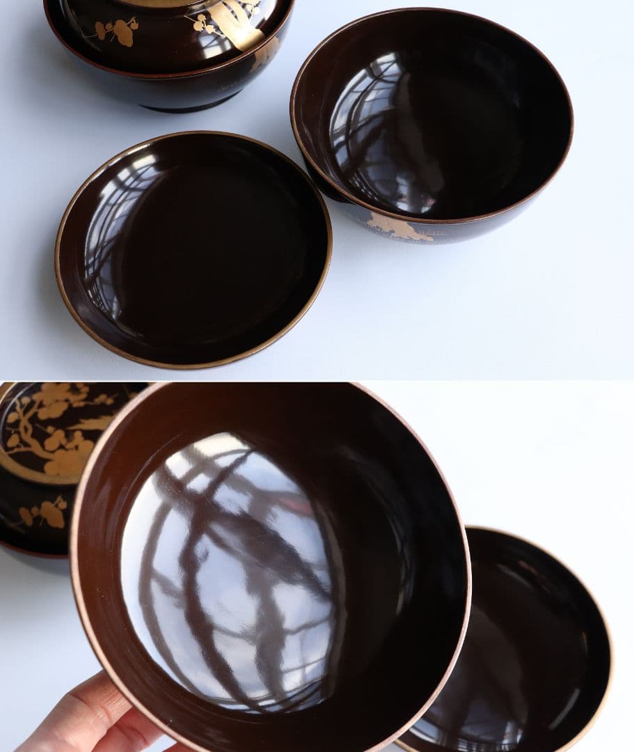 CL50 時代輪島塗 梅金蒔絵 黒塗椀 二客 木製漆器 漆芸 茶懐石