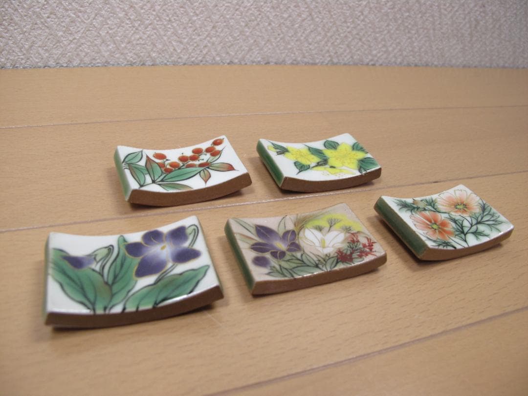 陶あん京焼清水焼 伝統工芸色絵付け　箸置き　５個