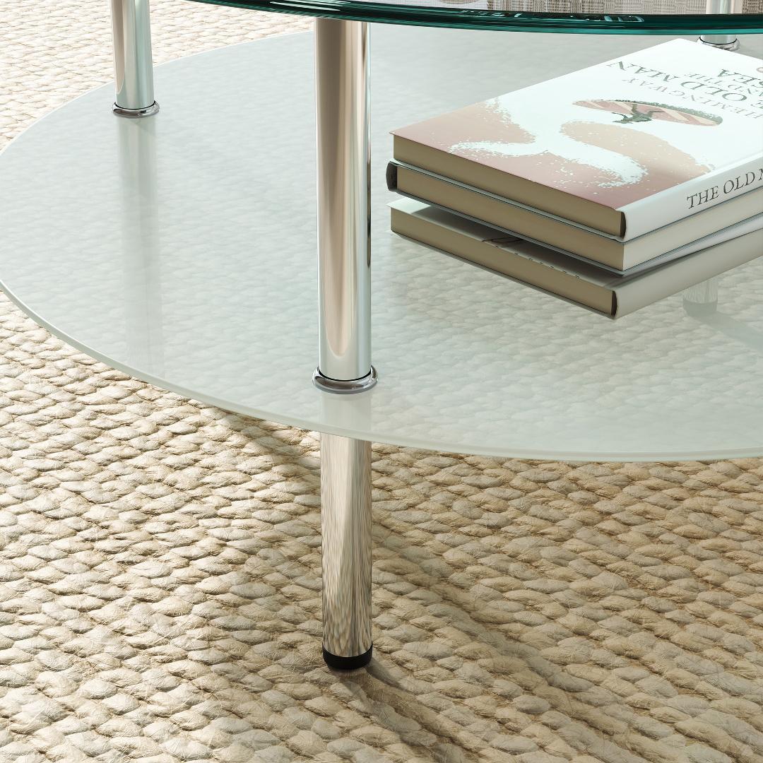 二段ラウンドコーヒーテーブル ホワイト 北欧モダン 収納棚付き 80cm