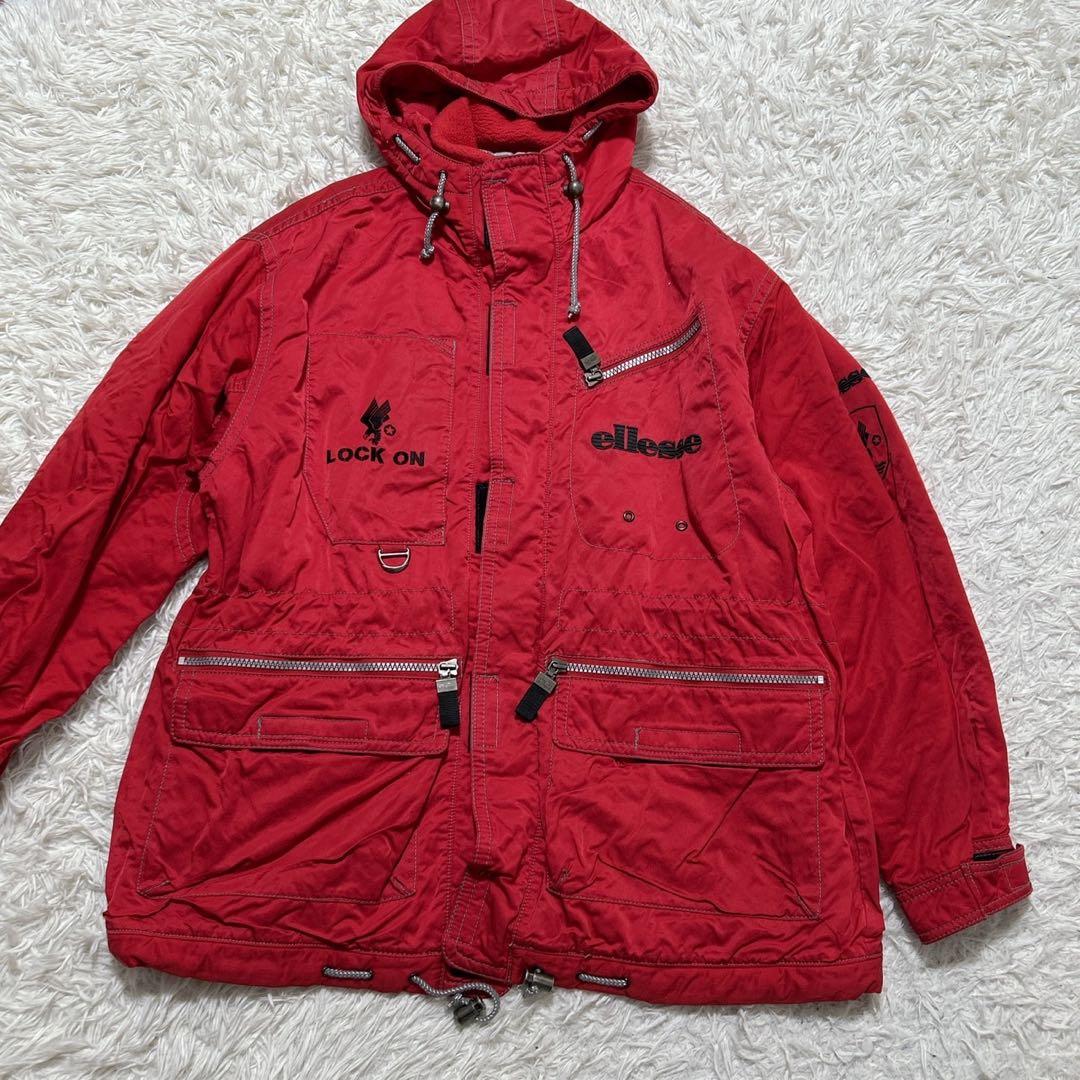 【2277】ellesse エレッセ　スキーウェア　ビッグプリント　イーグル　赤