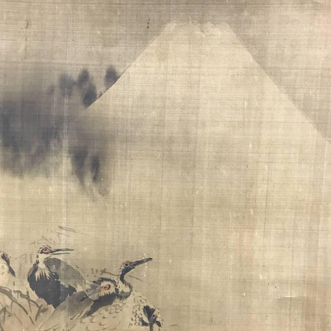 真作/狩野洞玉/富士山芦の湖畔/群鶴図/横物/山水図/掛軸☆宝船☆AK-427