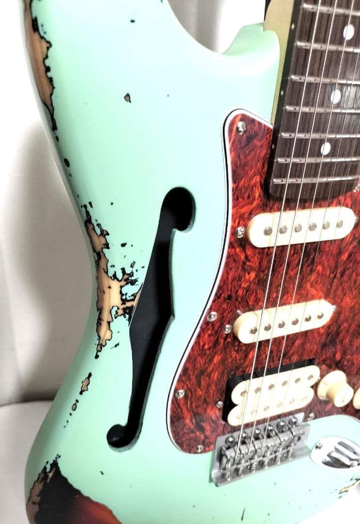 ストラトシンライン①　ハードレリックサーフグリーン　SSH　ステンレスフレット