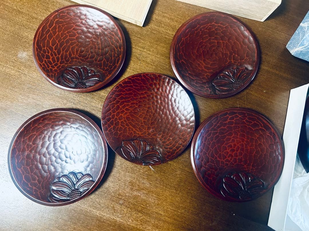 鎌倉彫　陽堂（ようどう）　梅花ボウル1個　銘々皿5客セット