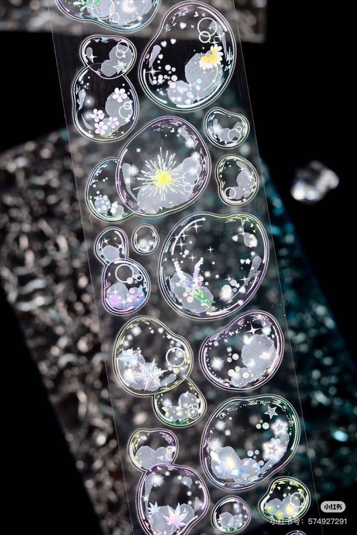 【8698】海外　マステ　5m巻売り　貝殻光カッティング泡　虹色マスキングテープ