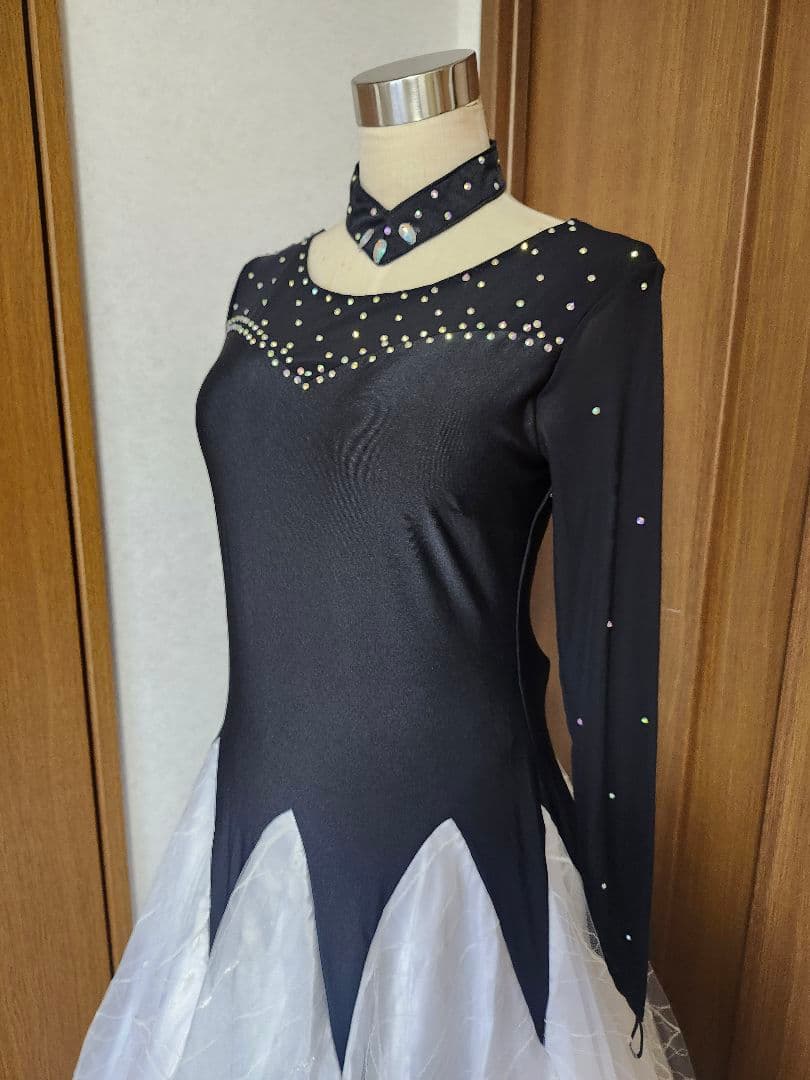 社交ダンス ドレス パーティー トライアル スタンダード 黒✕‬白 XL