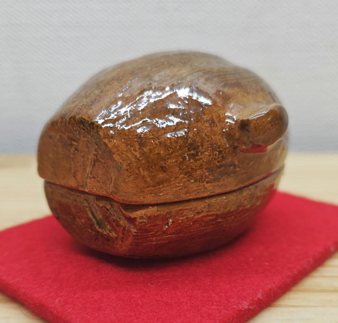 送料込【逢絢亭】茶道具 香合 大樋焼 飴釉 福槌香合 大樋長左衛門 共箱入り