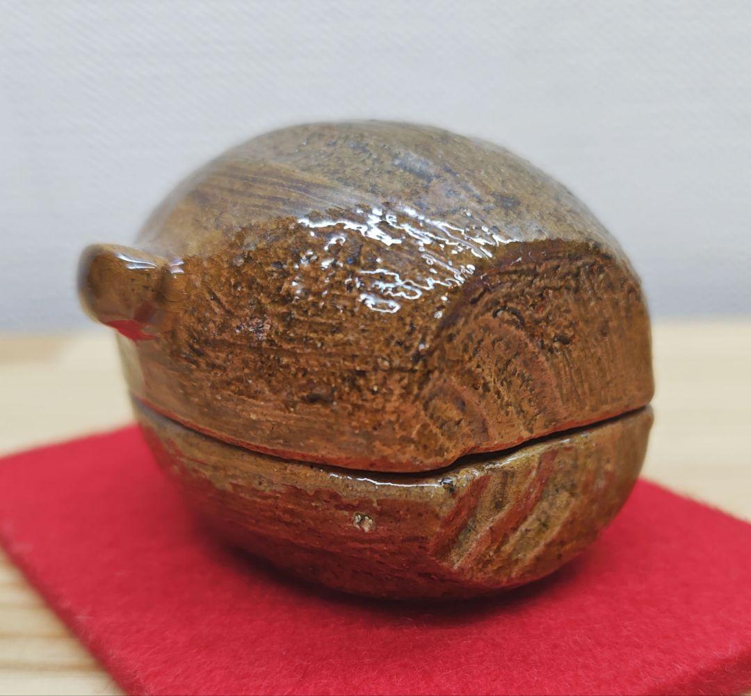 送料込【逢絢亭】茶道具 香合 大樋焼 飴釉 福槌香合 大樋長左衛門 共箱入り
