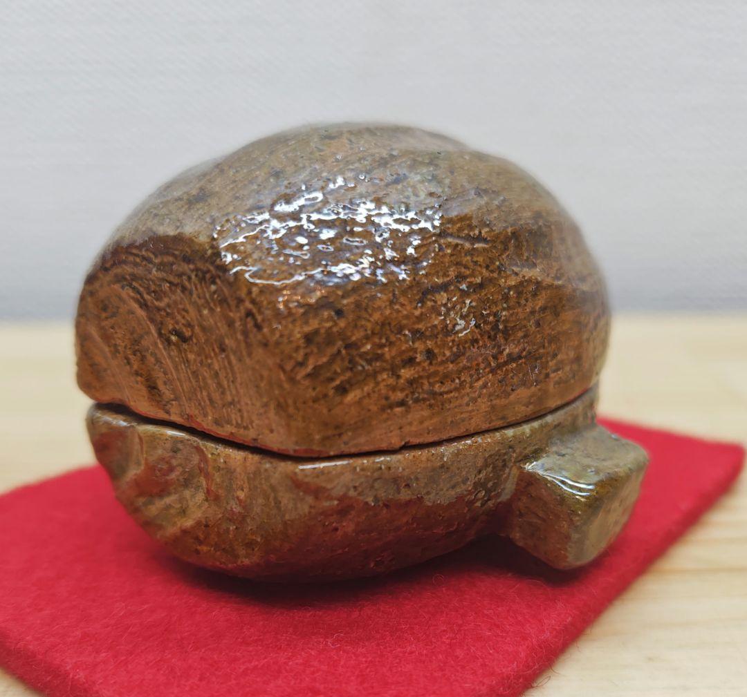 送料込【逢絢亭】茶道具 香合 大樋焼 飴釉 福槌香合 大樋長左衛門 共箱入り