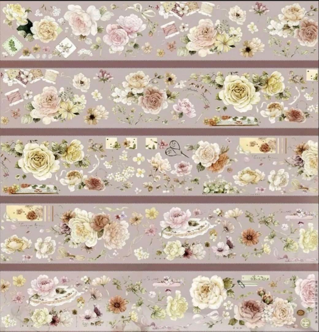 贝壳光 6cm×5m 半溪月 海外マスキングテープ　海外マステ　花