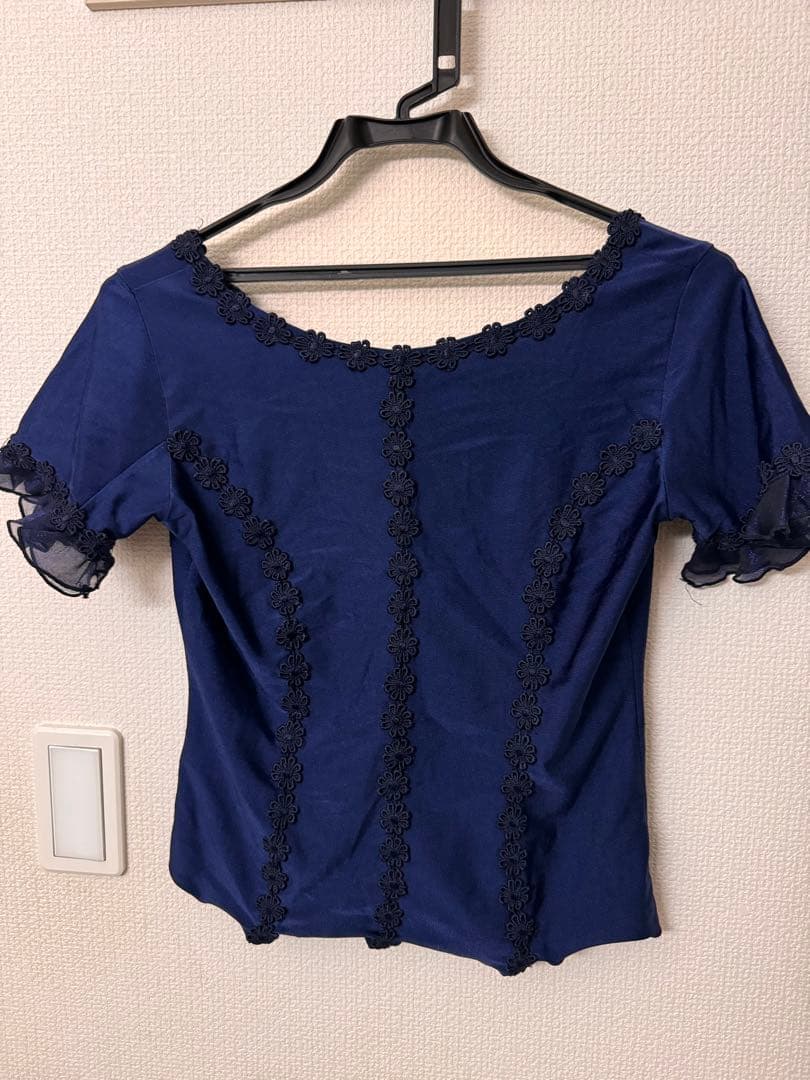 社交ダンス　上下セット　ネイビー フリル付きスカートとトップス Lサイズ