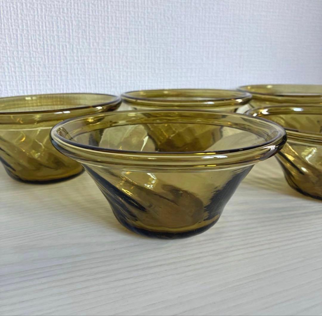 【倉敷ガラス】小谷眞三 黄色大鉢 5点セット