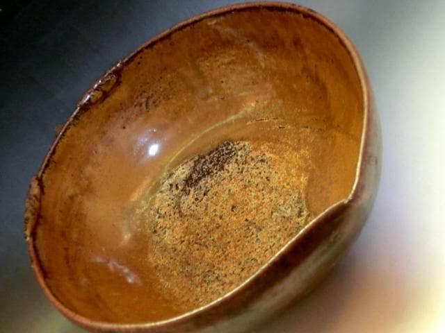 鉢■古曽部焼 桃の形 茶釉 大鉢 菓子器 菓子鉢 古美術 時代物 骨董品■