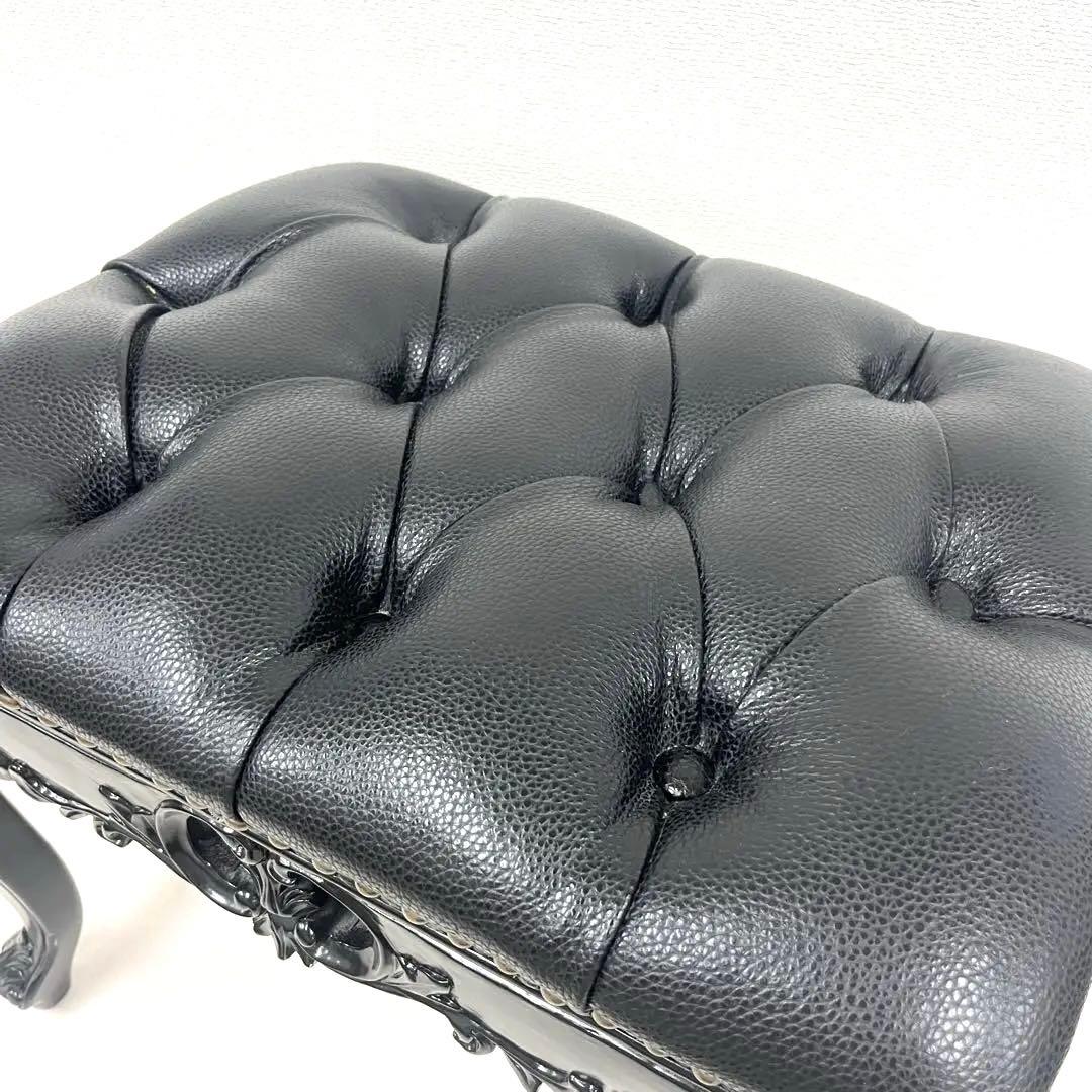 【美品】ロココ様式 アンティーク調 オットマン スツール 彫刻 ブラック