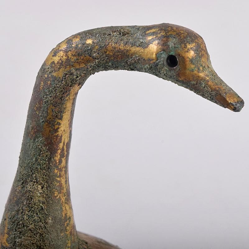 したん　中国　古銅鍍金　鶴形水滴　時代箱付　F　R8857