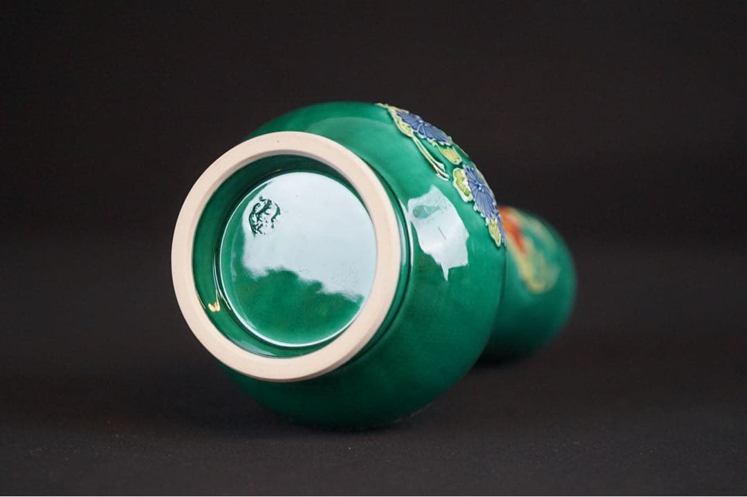 中村翠嵐窯 青交趾花丸 皆具 共箱 茶道具