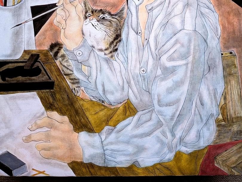 伊藤和生　藤田嗣治作「自画像」（東京近代美術館所蔵）油彩画にて模写Ｆ20号 額装