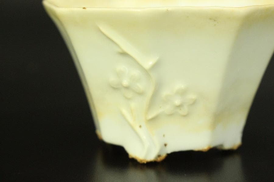 中国美術 白磁 梅花紋 八方 碗 一対 煎茶(HA500)