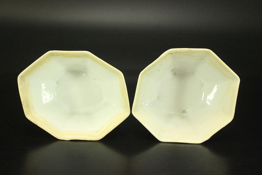 中国美術 白磁 梅花紋 八方 碗 一対 煎茶(HA500)