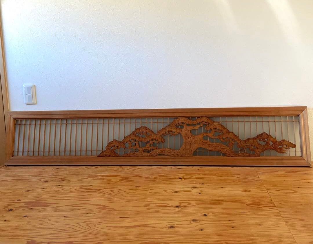 欄間 松　彫刻　すりガラス　建具　らんま