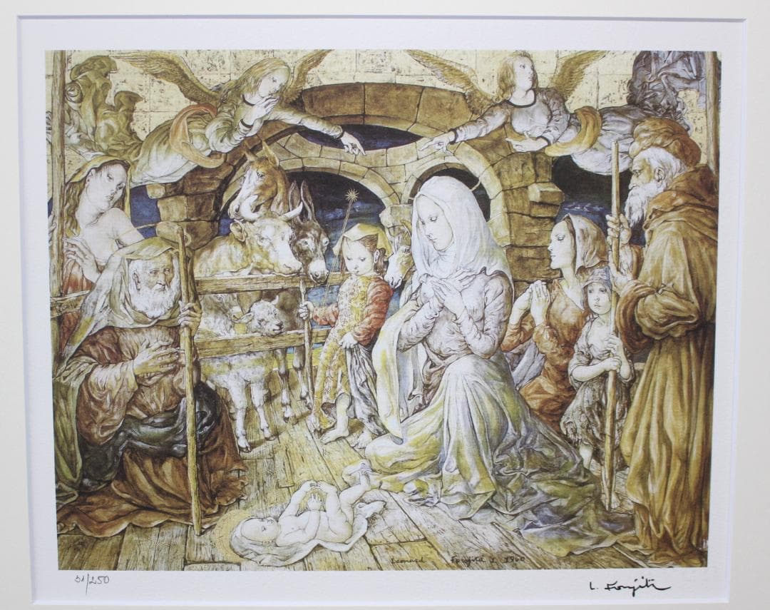藤田嗣治 エスタンプリトグラフ「キリスト生誕」 250部限定 31/250