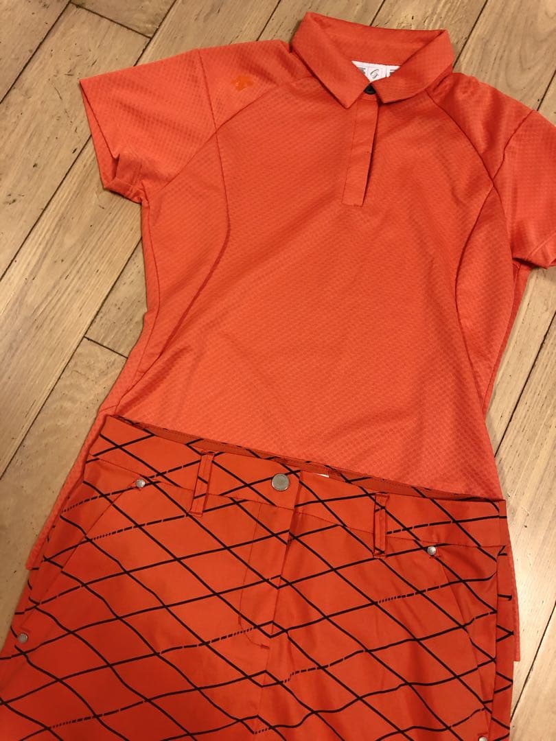 デサント ゴルフ セットアップ 上下セット　ポロシャツ　スカートオレンジ　M