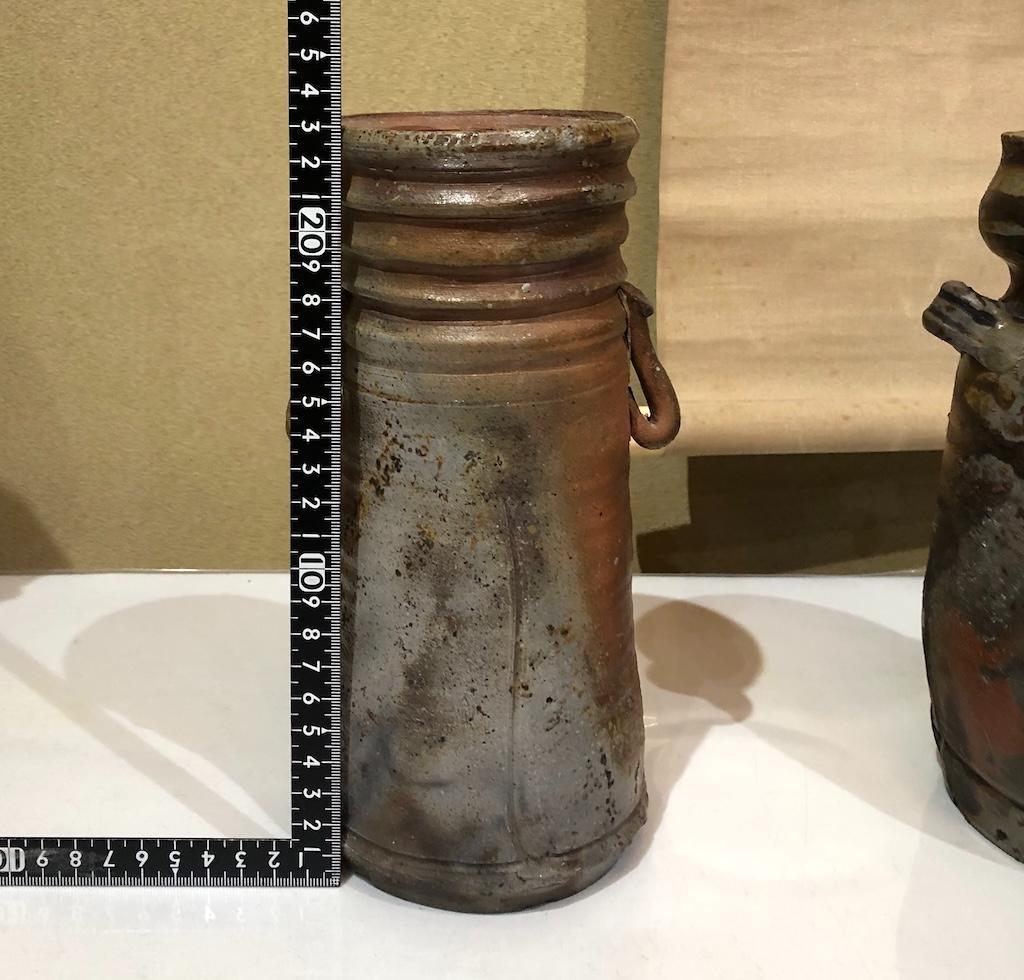 備前花瓶３点　左・木村友敬、中・末石高仙、右・不明、箱無　無傷　在銘　まとめて。