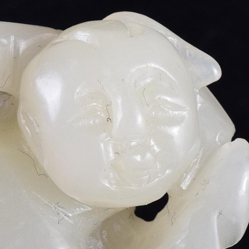 中国　玉石白玉彫刻　人物彫　根付　置物　C　7848E