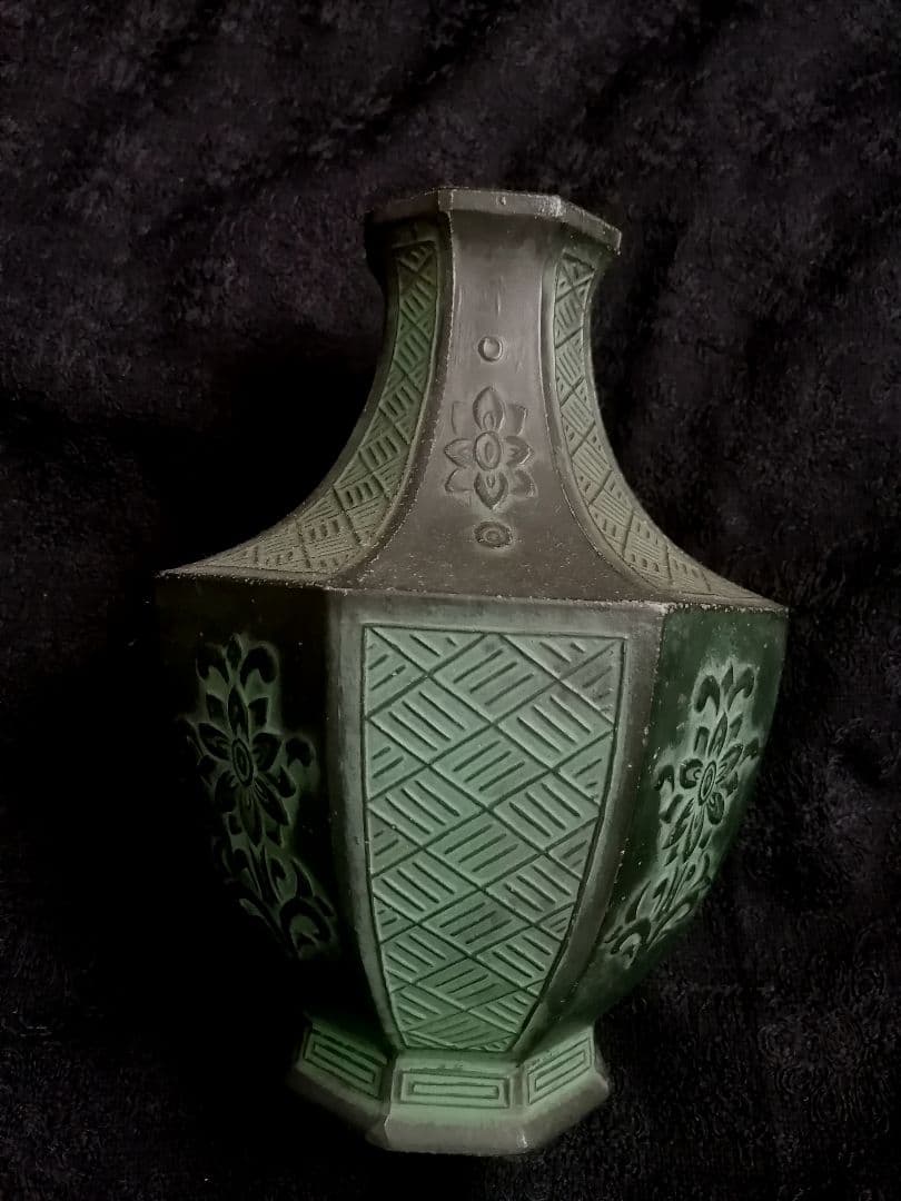 古銅 饕餮紋銅瓶 銅八角花瓶 銅花入　飛州作