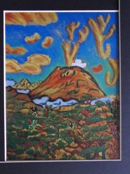 梅原　龍三郎、噴煙、希少画集画、新品額装付