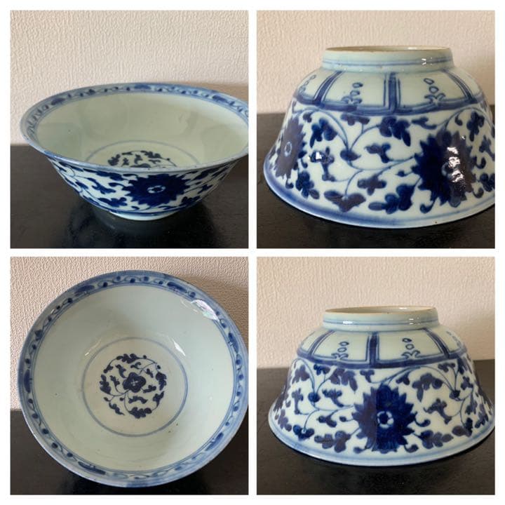 中国清時代青花纏枝蓮茶碗（大清乾隆年製）在銘　XG55-1