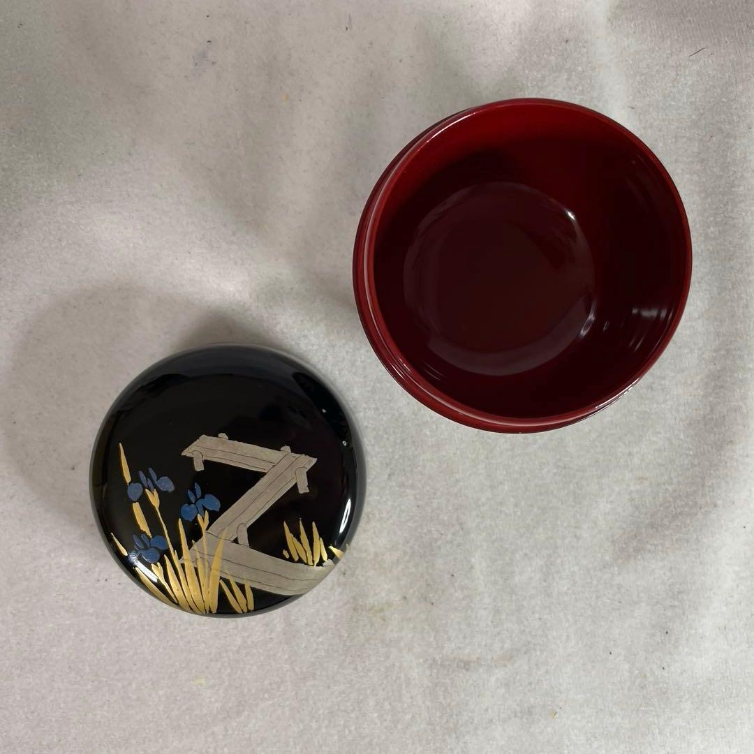 茶道具　八橋蒔絵　黒内朱中棗